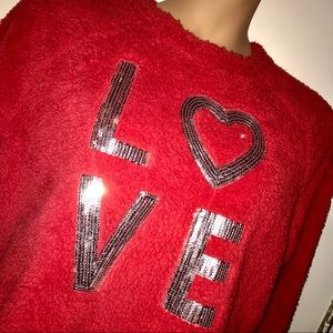 Valentine fuzzy sweater with silver sequins